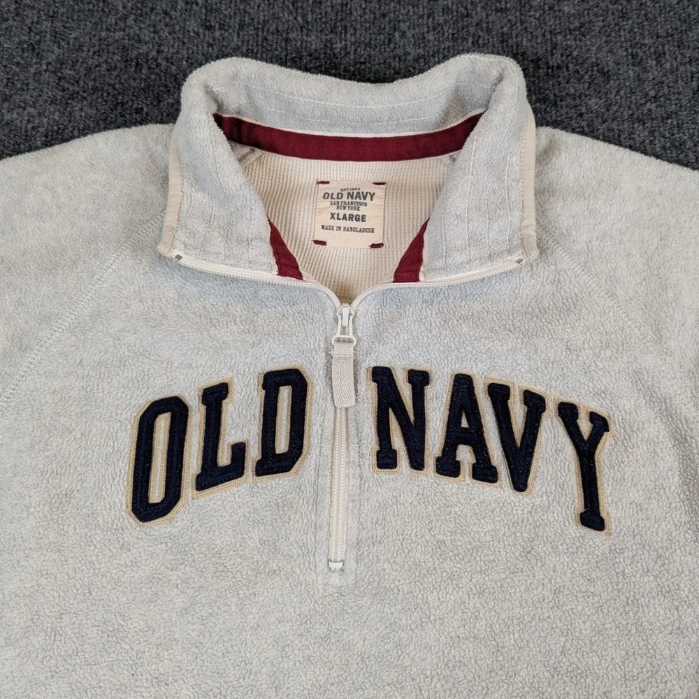 Flaw Old Navy Mens XL Fleece Pullover Quarter Zip Oatmeal Beige Embroidered Logo